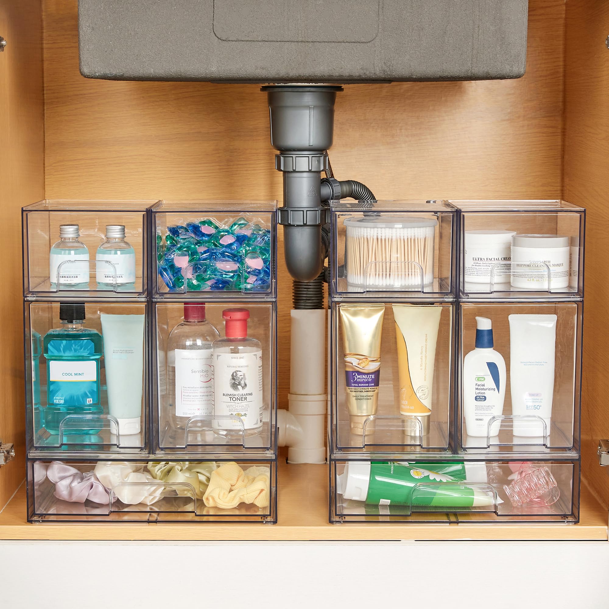 Vtopmart clear plastic organizers emphasize easy bathroom storage access