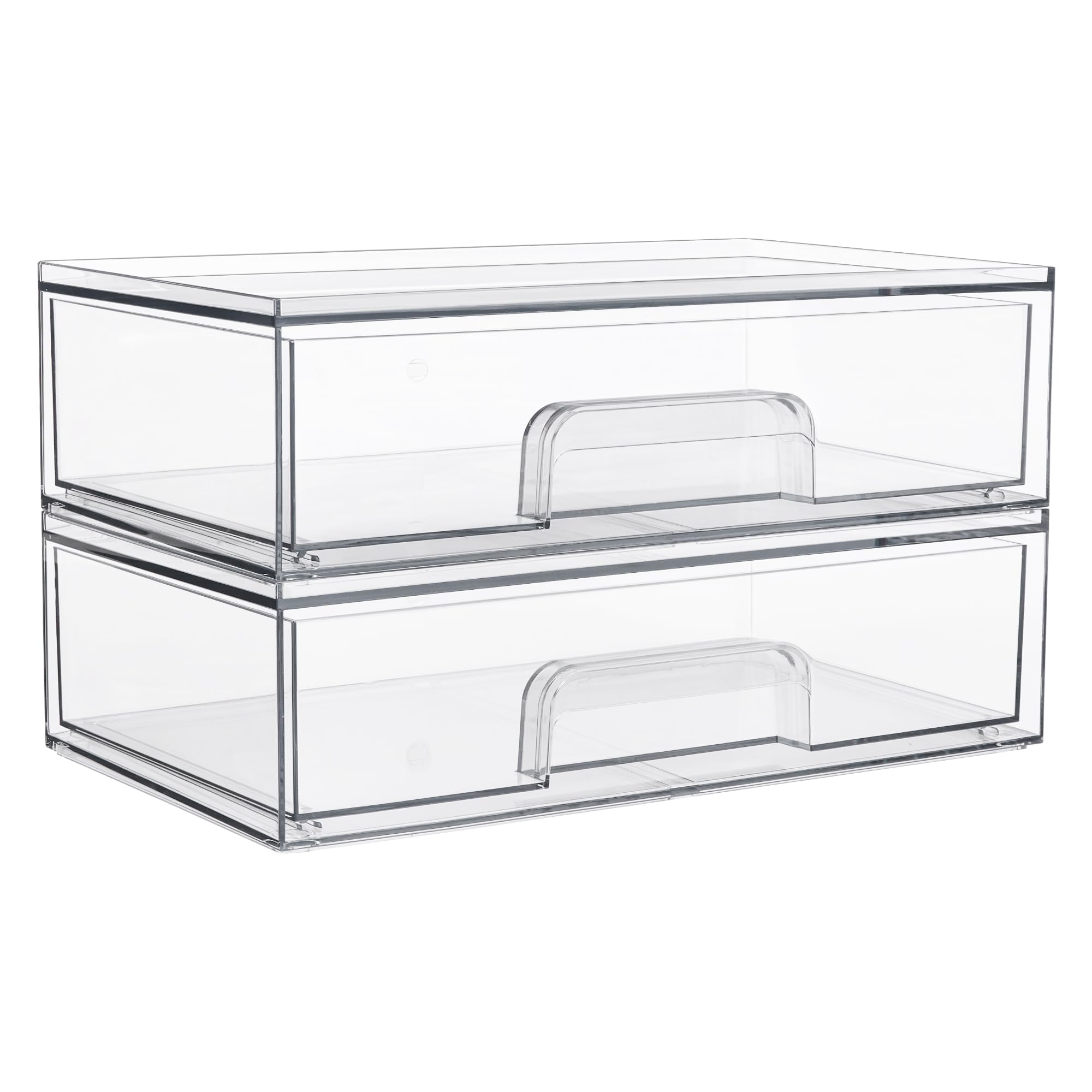 Vtopmart clear stackable drawers assembly demonstrates space-saving vanity storage.