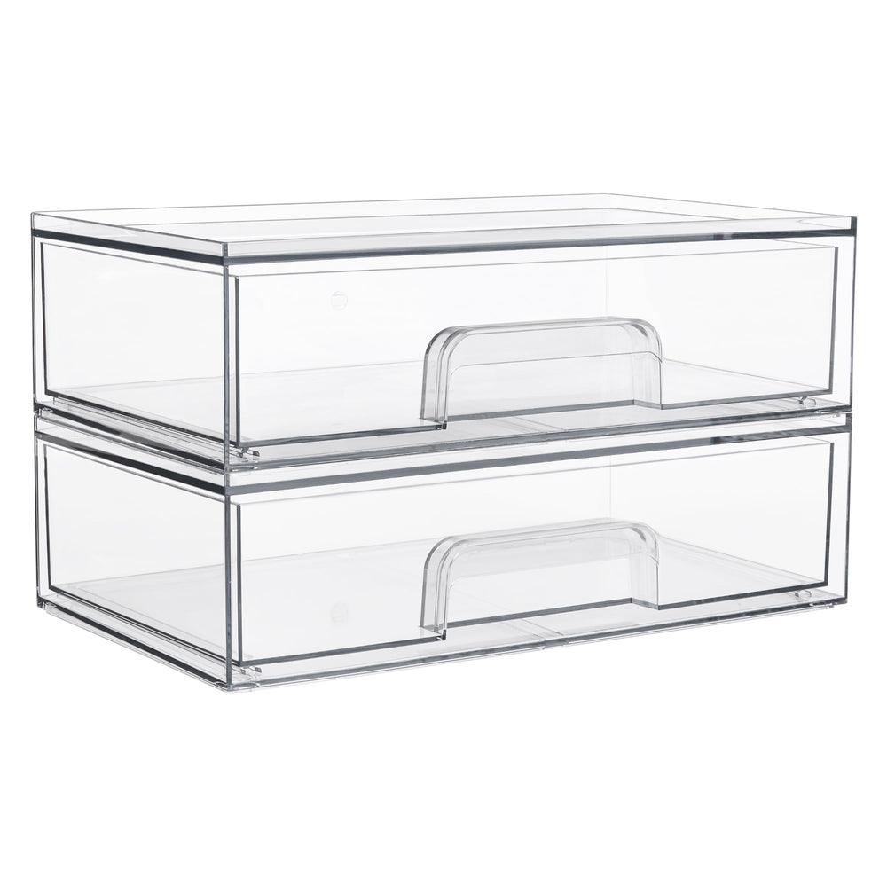 Vtopmart clear stackable drawers assembly demonstrates space-saving vanity storage.