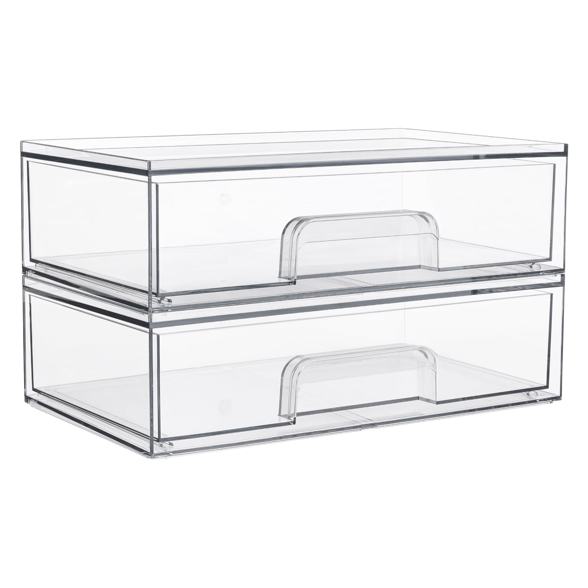 Vtopmart clear stackable drawers assembly demonstrates space-saving vanity storage.