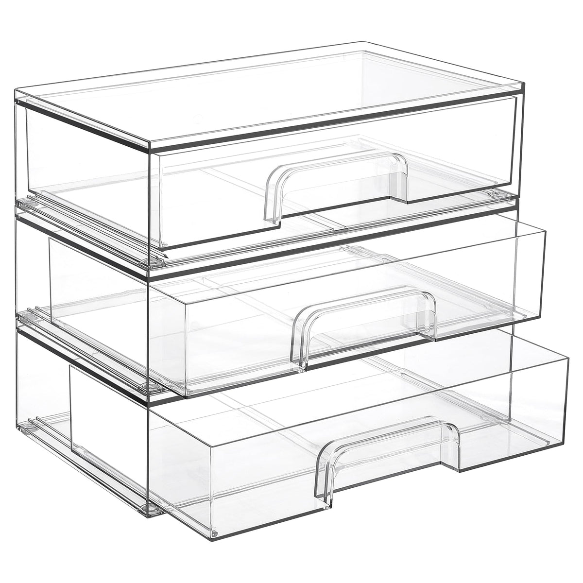 Vtopmart clear stackable drawers assembly keeps cosmetics neatly visible and accessible.