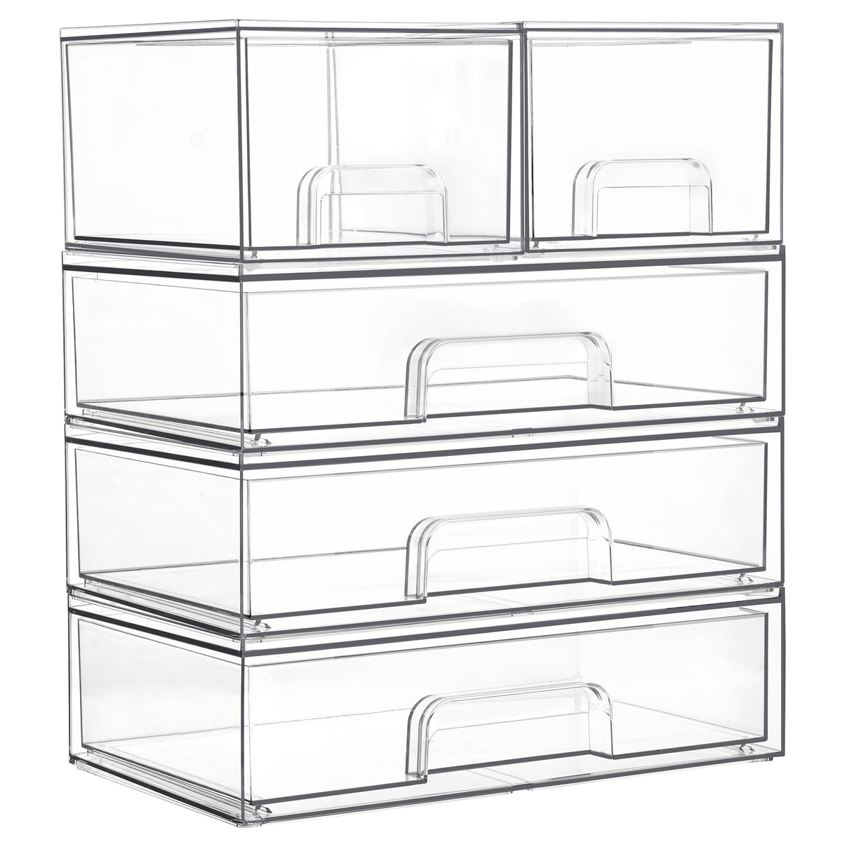 Vtopmart clear stackable drawers front view demonstrating five-drawer makeup organization