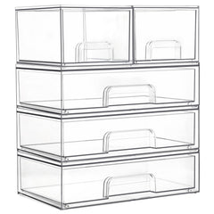 Vtopmart clear stackable drawers front view demonstrating five-drawer makeup organization