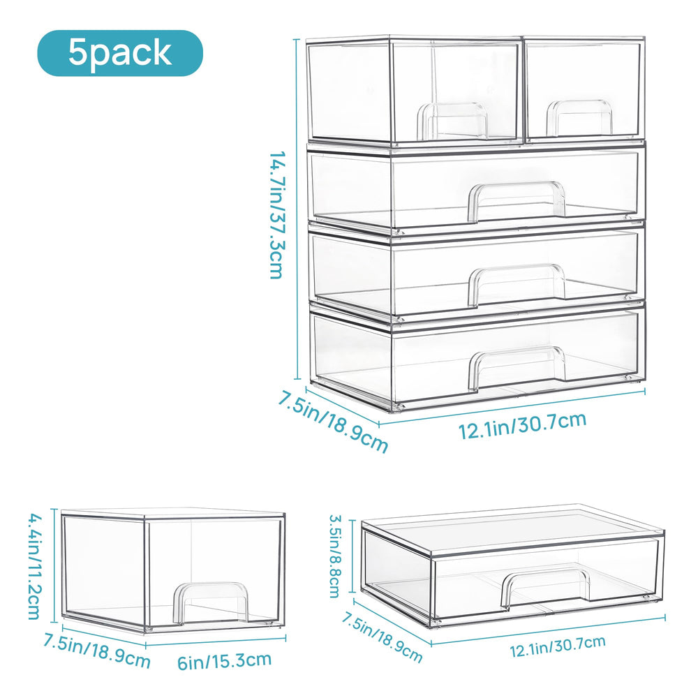 Vtopmart clear stackable drawers in vanity setup offer quick access to cosmetics