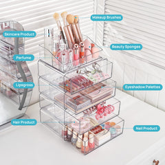 Vtopmart makeup organizer side view emphasizes compact footprint on vanity.