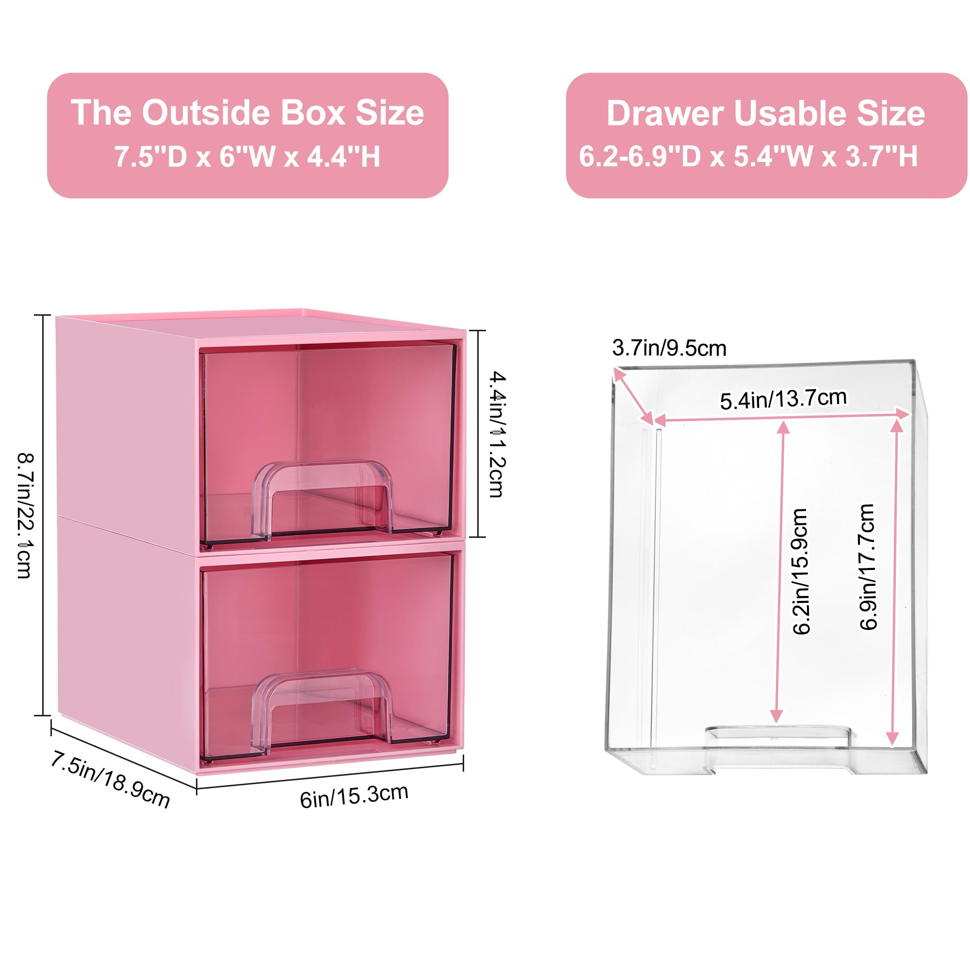 Vtopmart pink makeup organizer drawer open for easy access to cosmetics