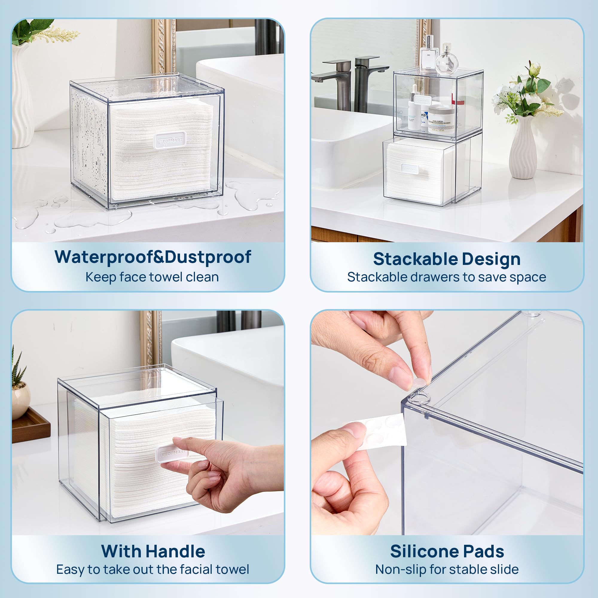 Vtopmart removable handle towel organizer eases pulling out towels.