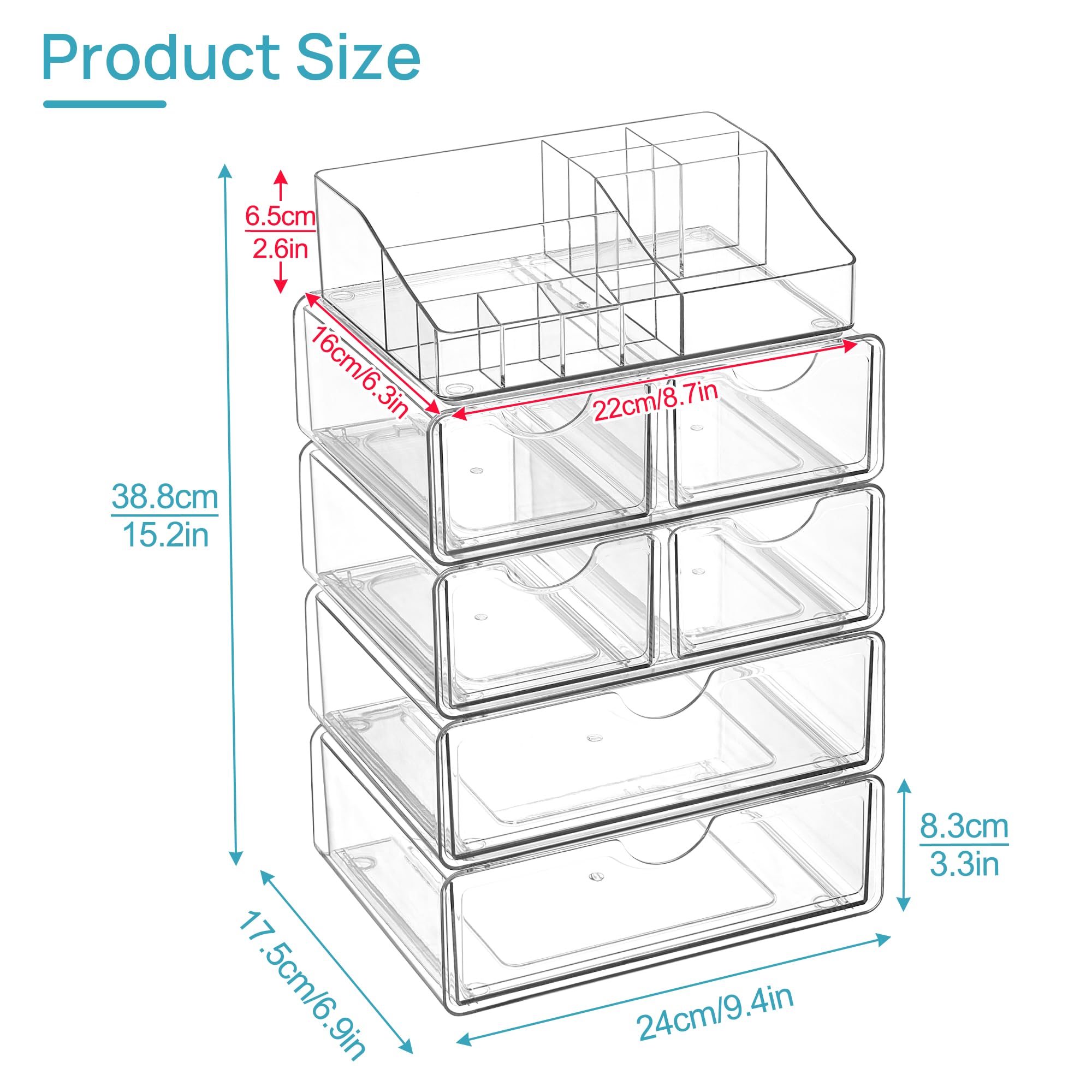 Vtopmart makeup organizer with sliding drawers for smooth access.