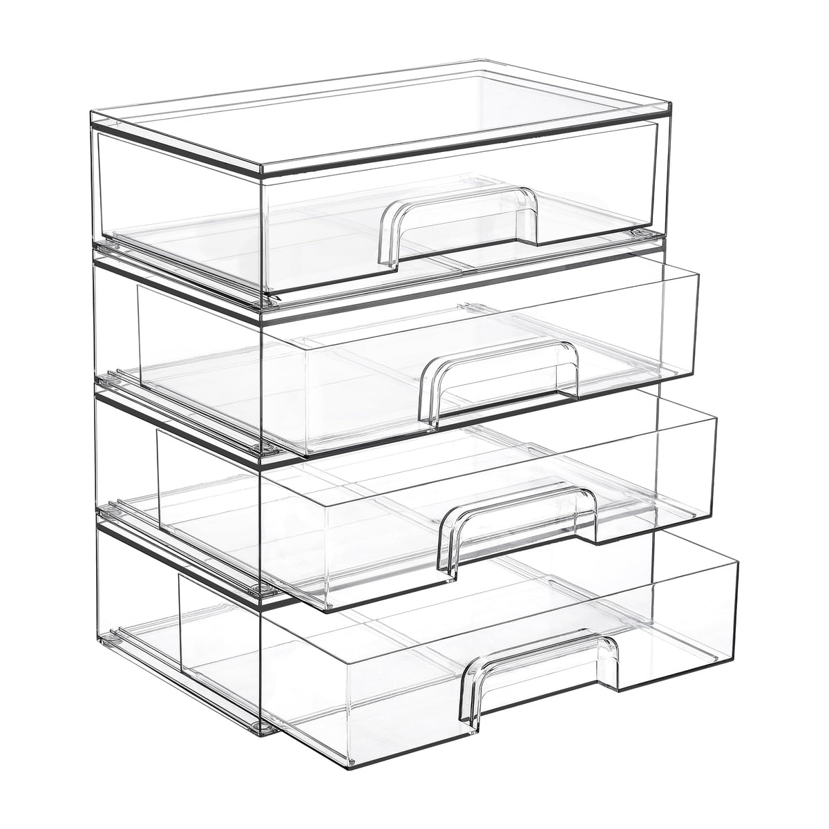 Vtopmart stackable drawers 4-pack front view showing space-saving vanity storage.
