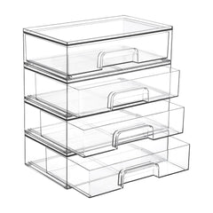 Vtopmart stackable drawers 4-pack front view showing space-saving vanity storage.