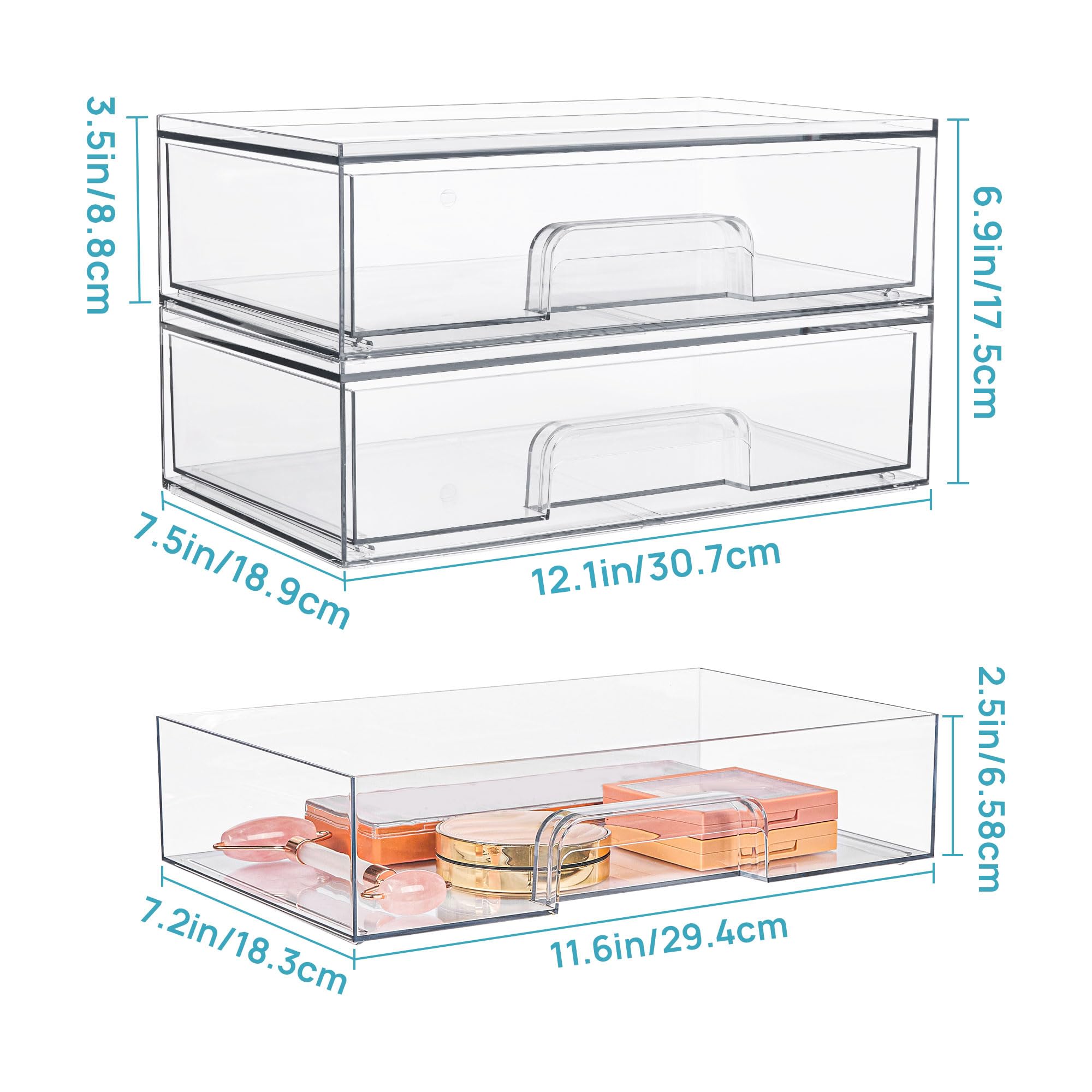 Vtopmart vanity bathroom cabinet organization shown with transparent storage.