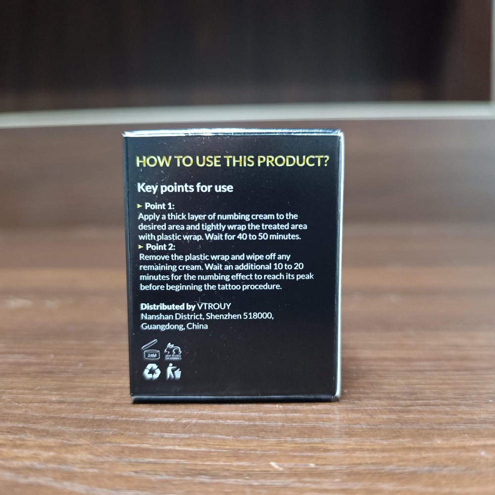 VTROUY Deep Numbing Cream ingredients feature Vitamin E, Emu Oil, Arnica.