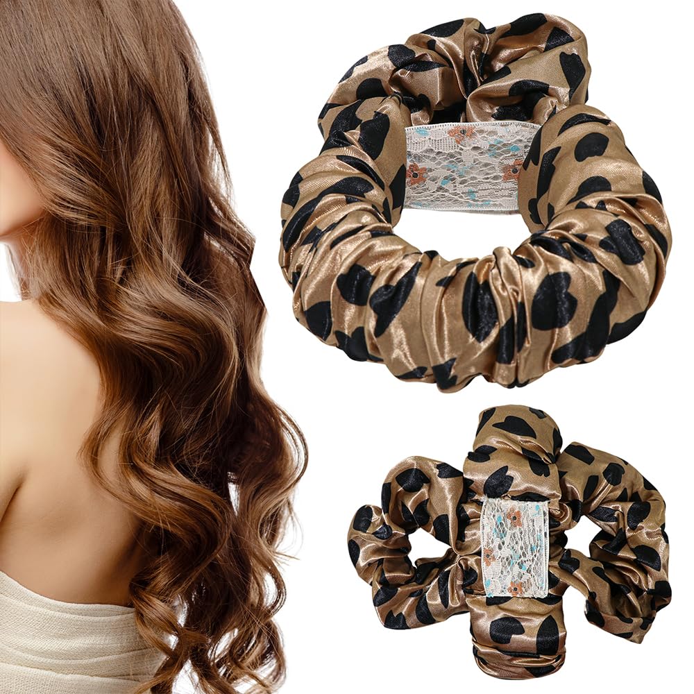 VTZNOJ heatless hair curler silk on head for overnight curls.