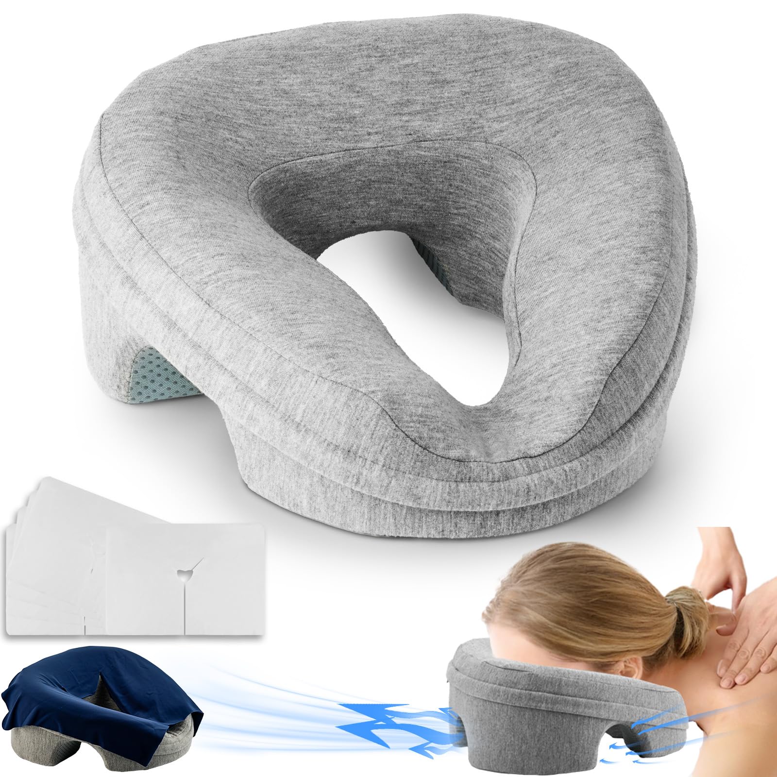 VVB Face Down Pillow Headrest front view shows ergonomic prone support.