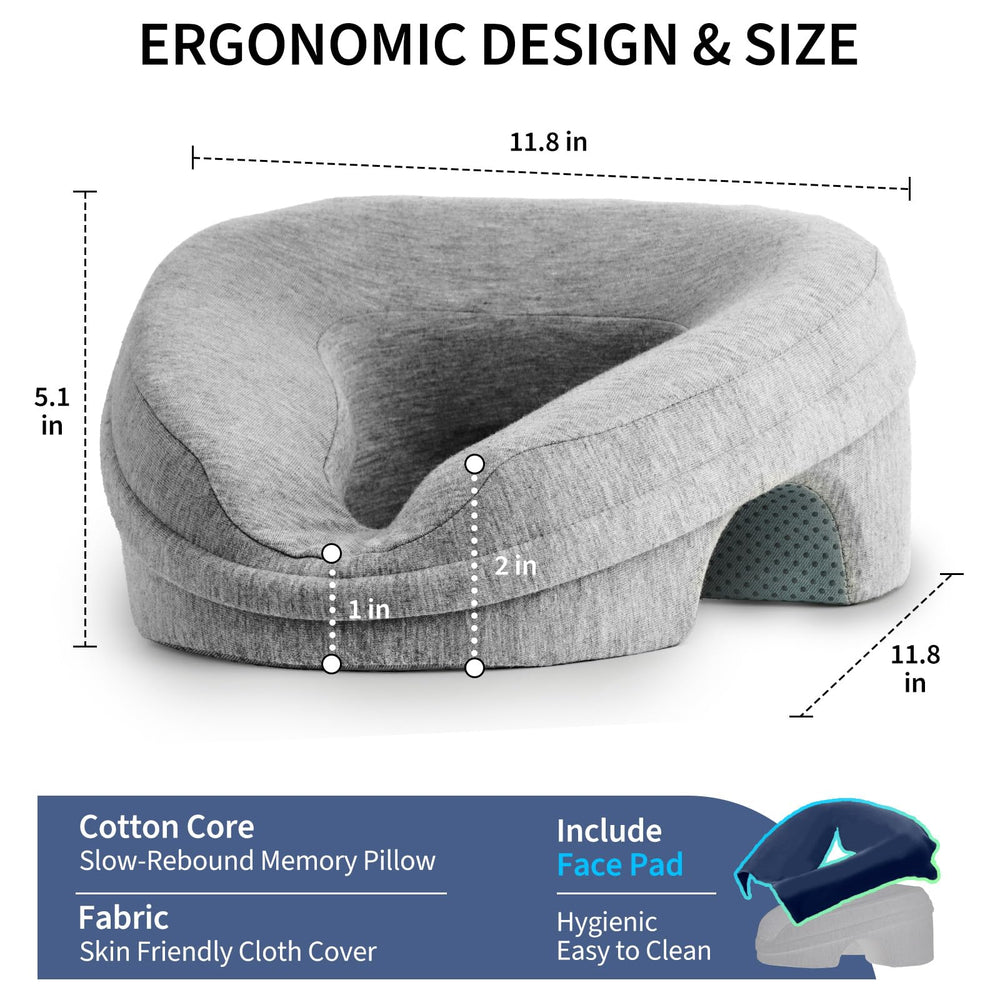 VVB Face Down Pillow Headrest side profile supports neck alignment during massages.