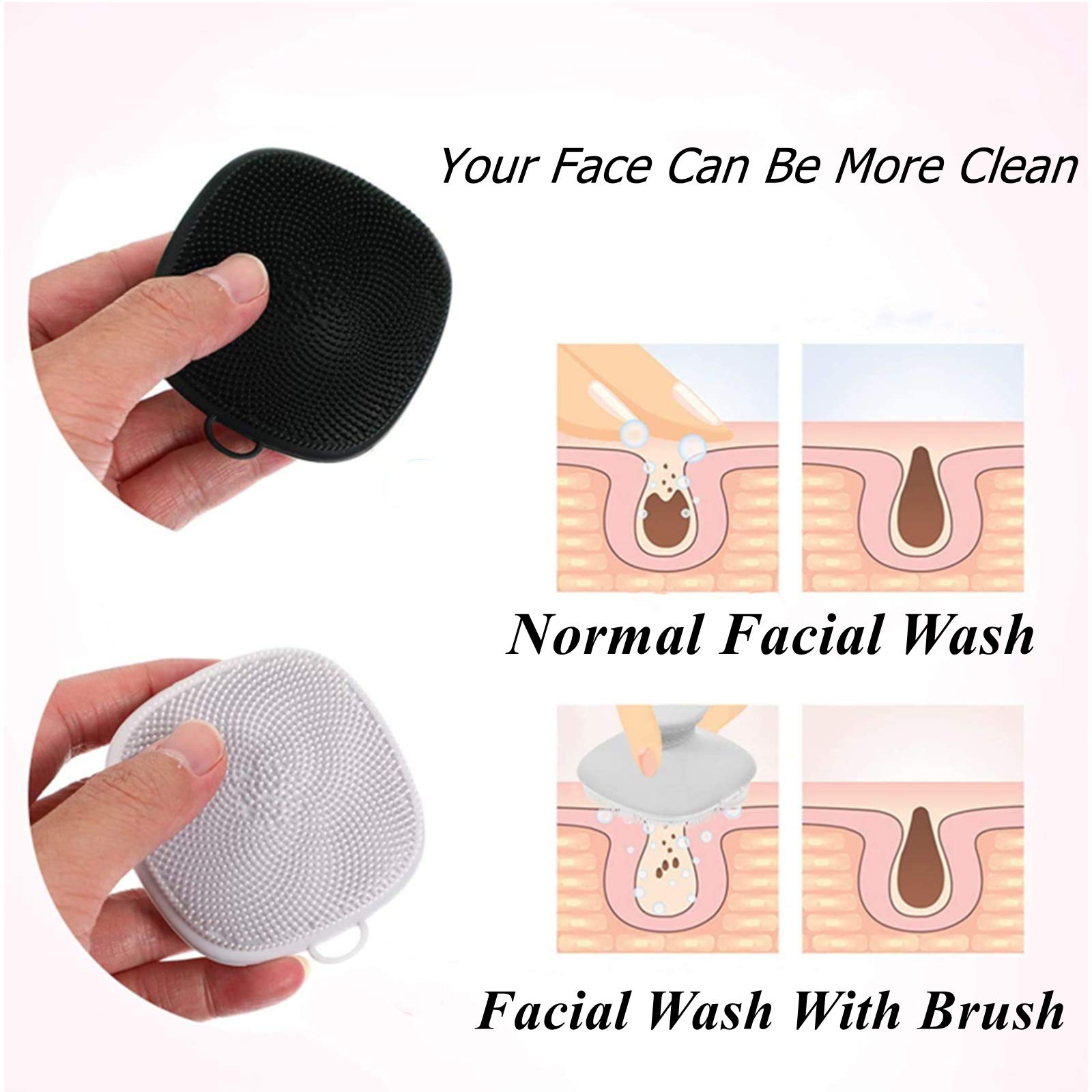 VWMYQ Face Scrubber brush head closeup highlights soft silicone bristles for gentle cleansing.