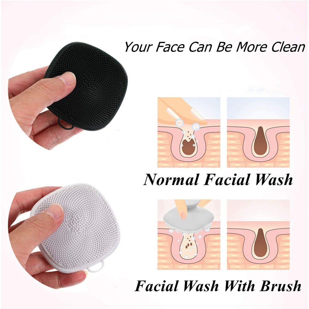 VWMYQ Face Scrubber brush head closeup highlights soft silicone bristles for gentle cleansing.