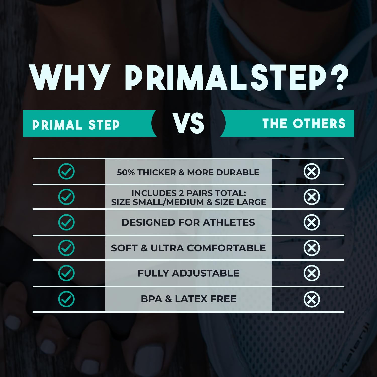 VYCE PrimalStep toe separators on foot demonstrate toe splay during walking