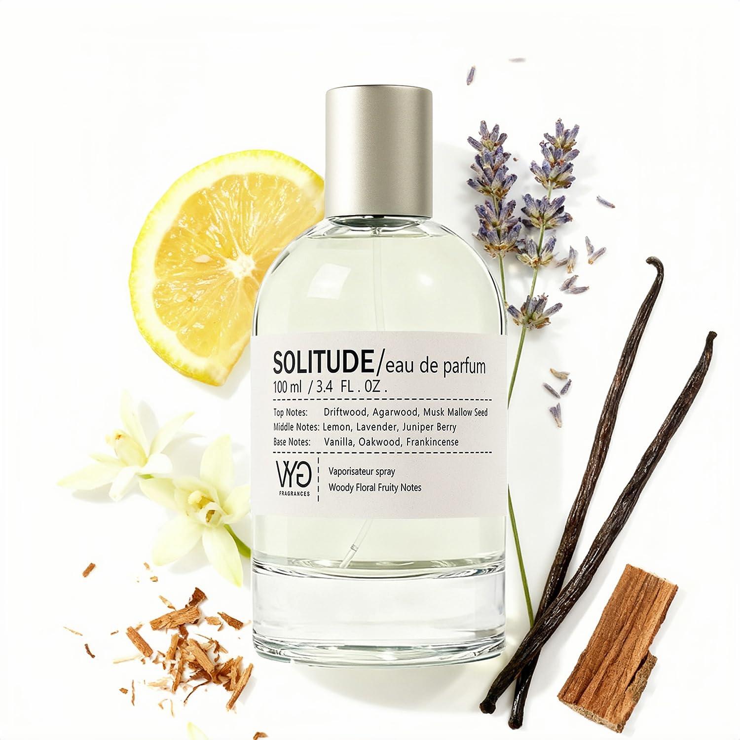 VYG Eau de Parfum bottle front view shows minimalist design and premium, long-lasting allure.