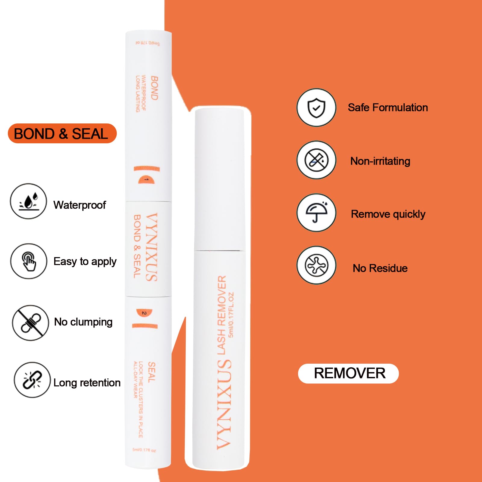 VYNIXUS cluster lash remover bottle demonstrates quick, residue-free removal