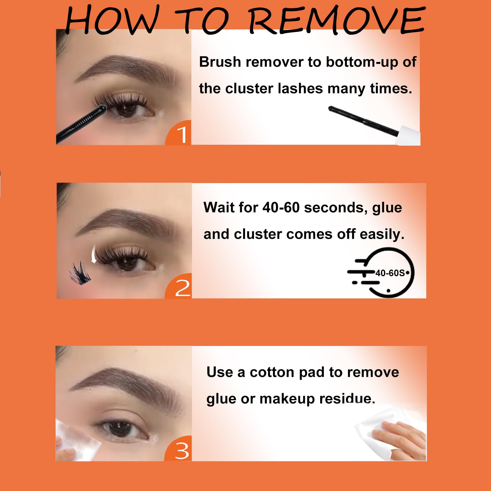 VYNIXUS lash remover image shows quick dissolving action in 40-60 seconds
