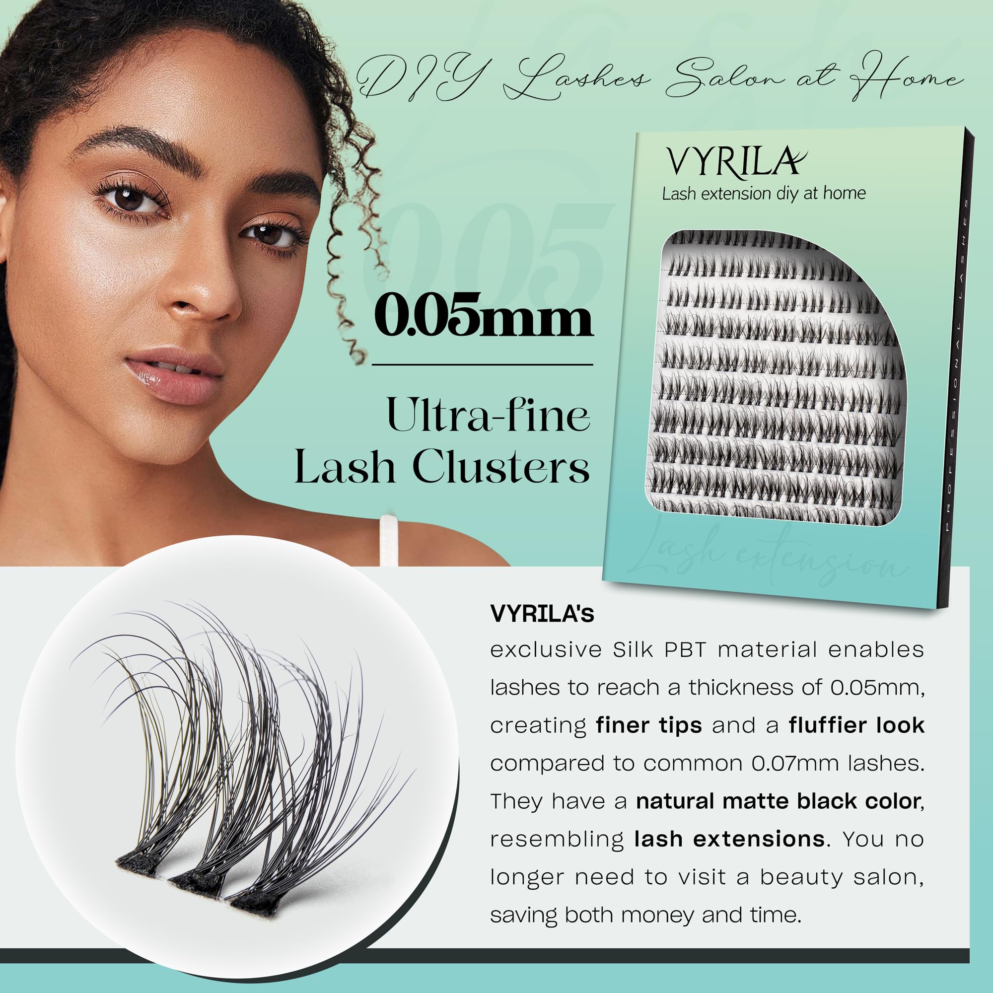 VYRILA Lash Clusters 0.05mm lashes withstand water and heat for durable wear