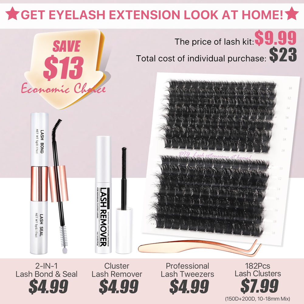 Vznffur Fluffy Lash Extension Kit 10-18mm view highlights varied lengths for customized volume.