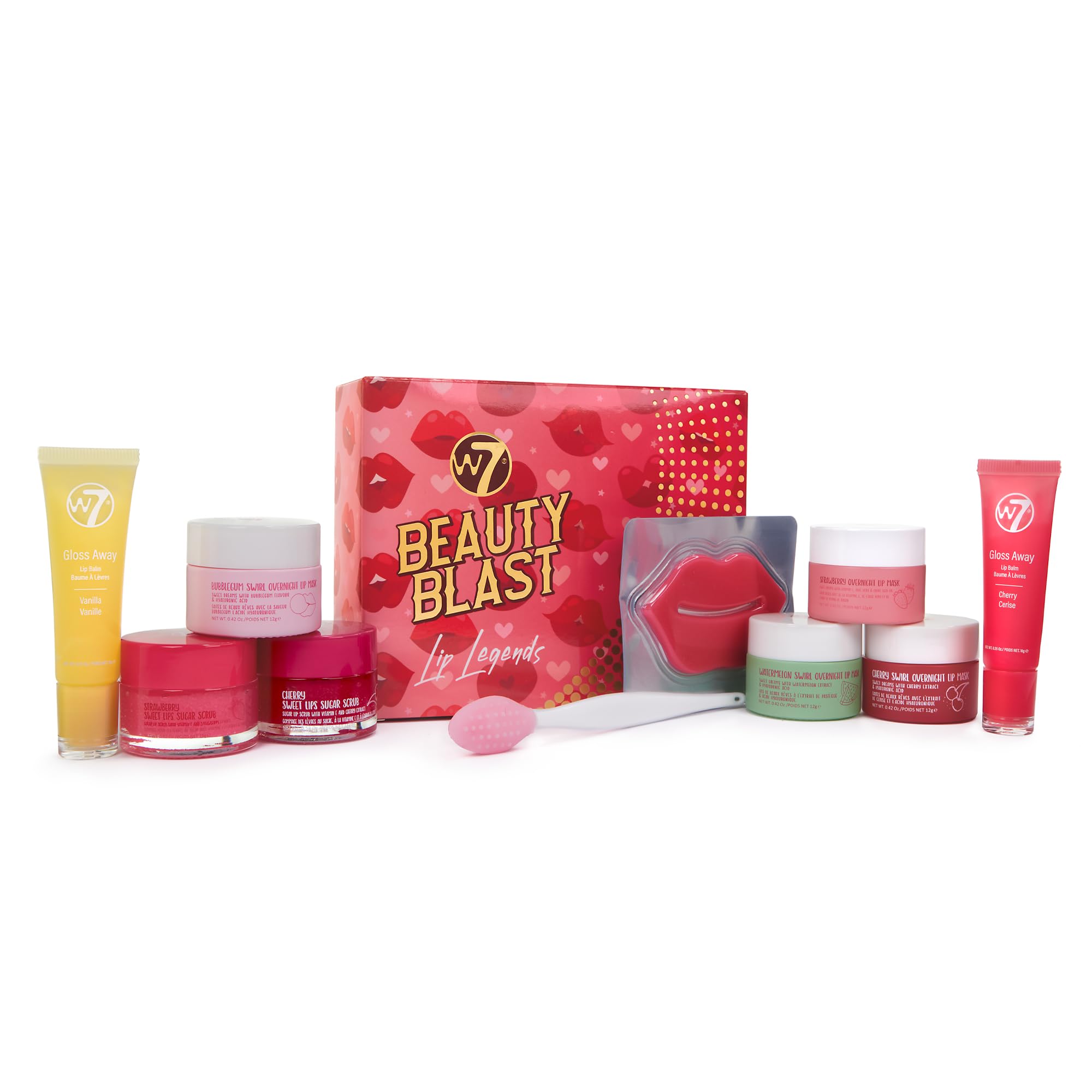 W7 Strawberry Lip Mask with swirl shows fruity hydration and glow-ready lips.