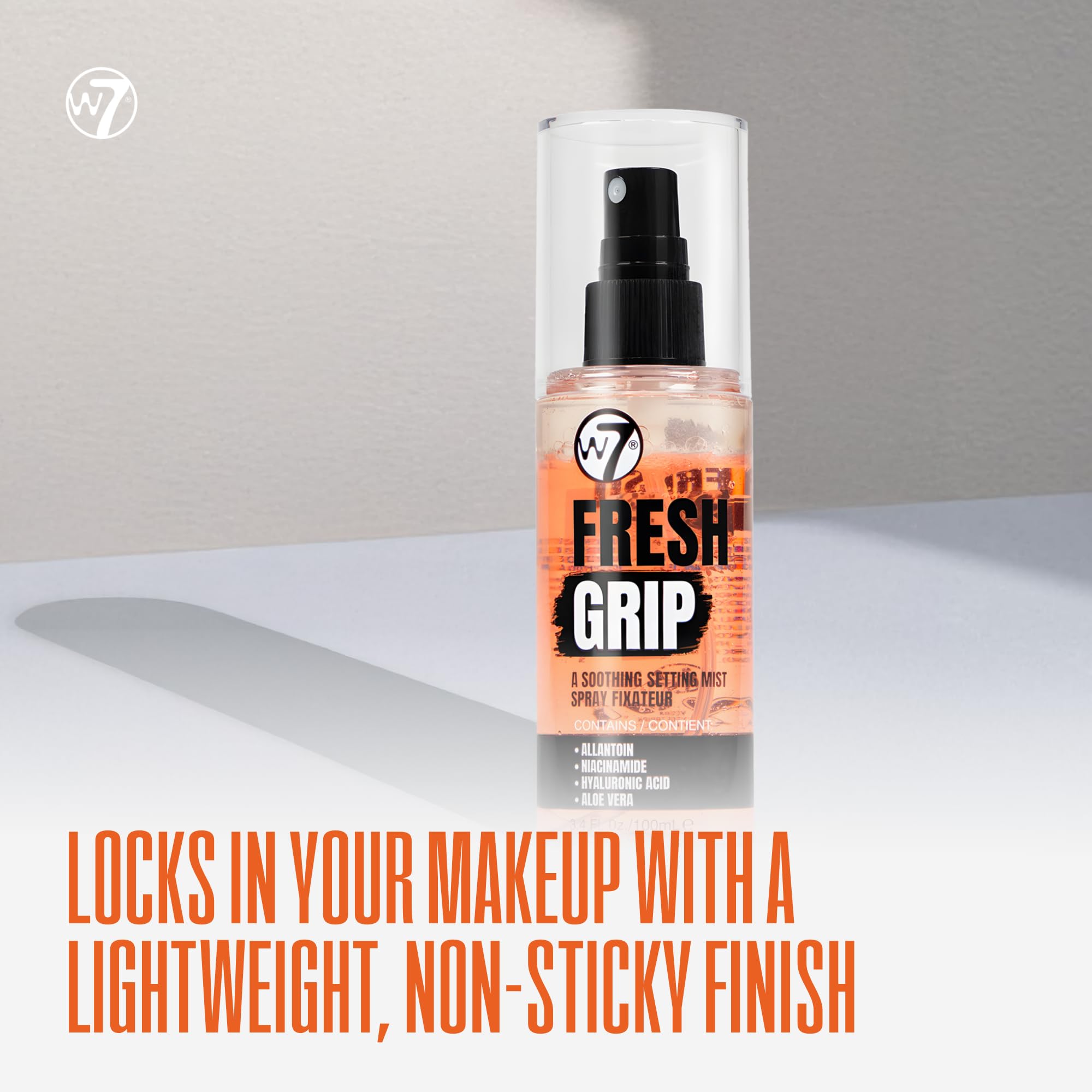 W7 Fresh Grip packaging image communicates gentleness for sensitive skin with hydrating formula