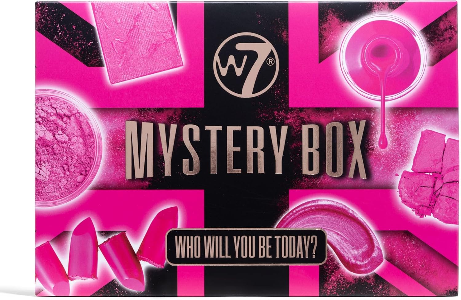 W7 Makeup Set Box cover art showcasing vibrant shades for gift-ready elegance.