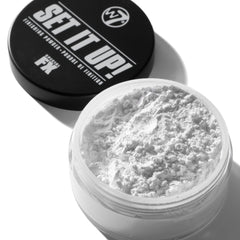 W7 Set It Up translucent powder blurred effect on skin for shine reduction.