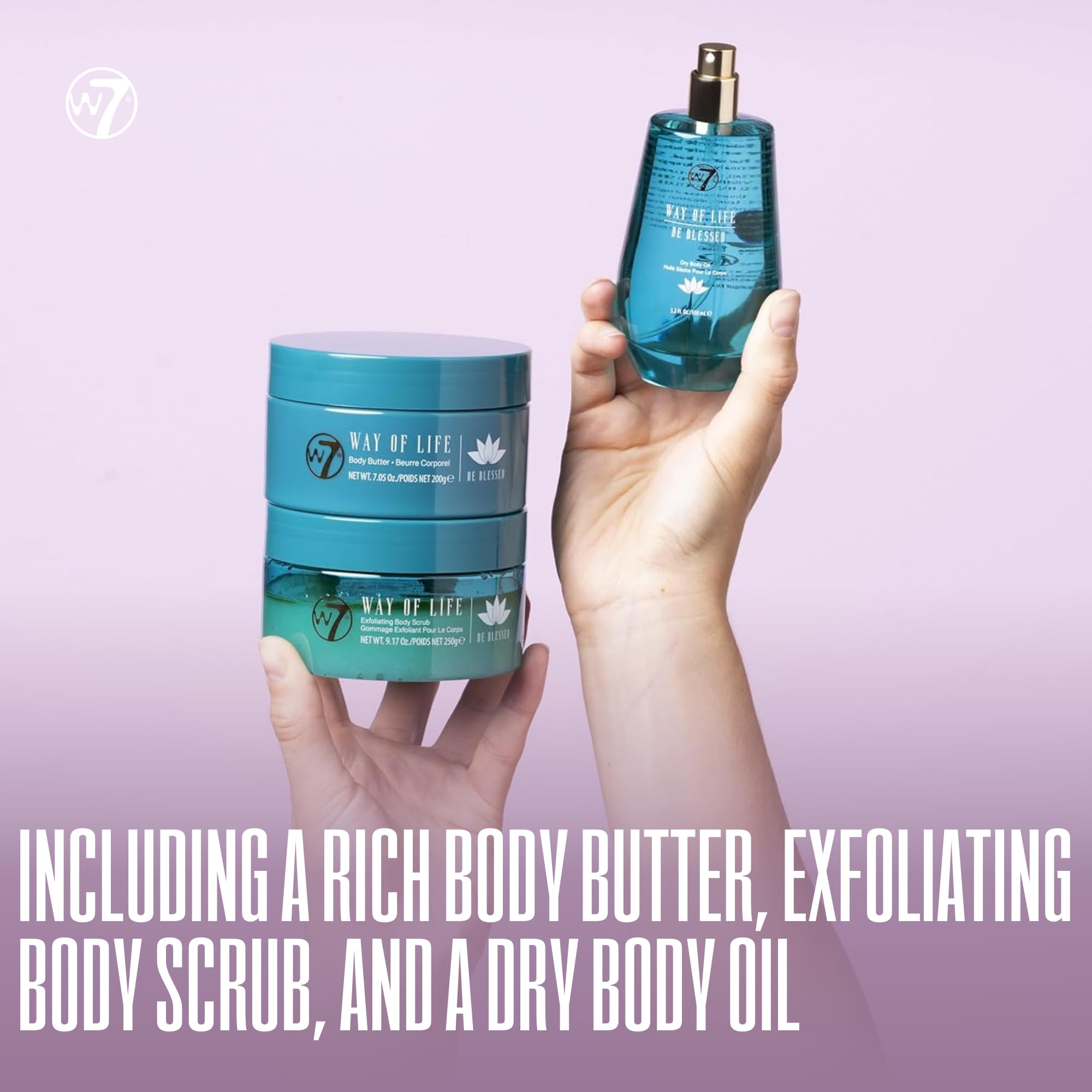 W7 Way of Life Luxury Packaging Display presents premium skincare at home.