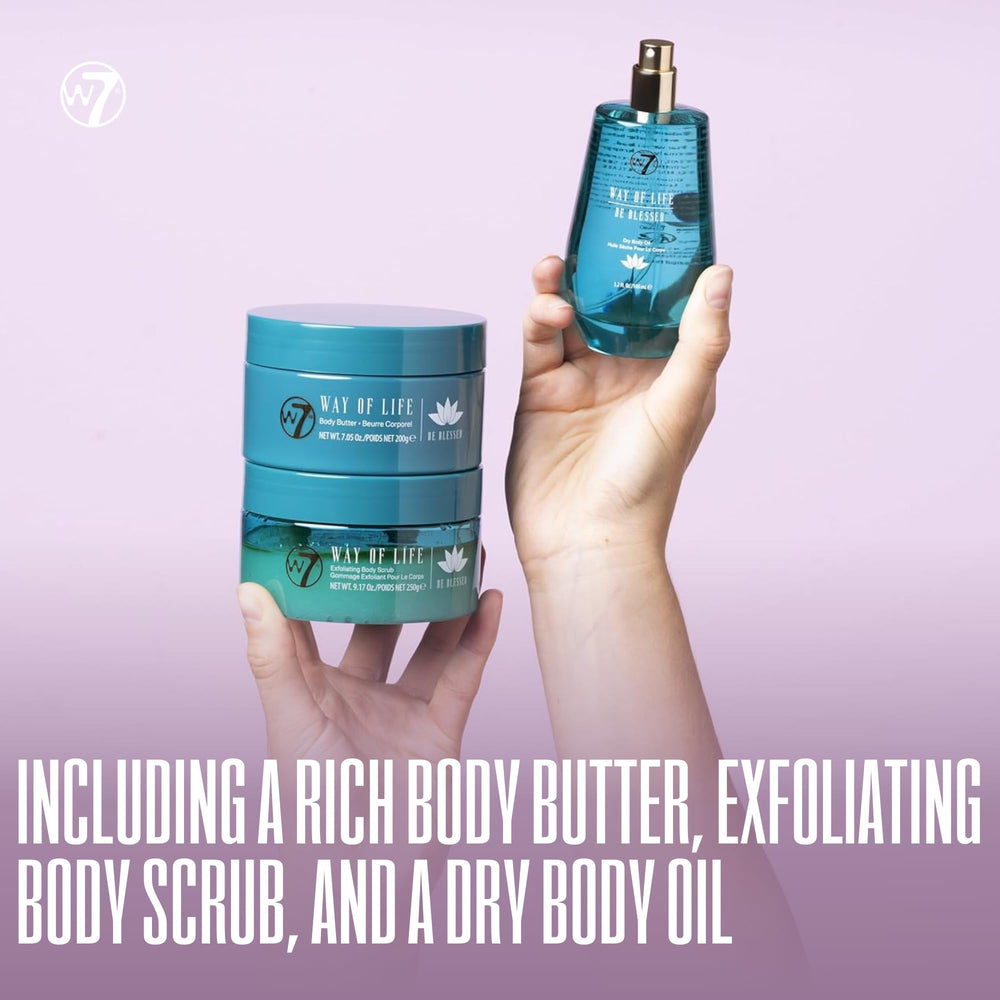 W7 Way of Life Luxury Packaging Display presents premium skincare at home.
