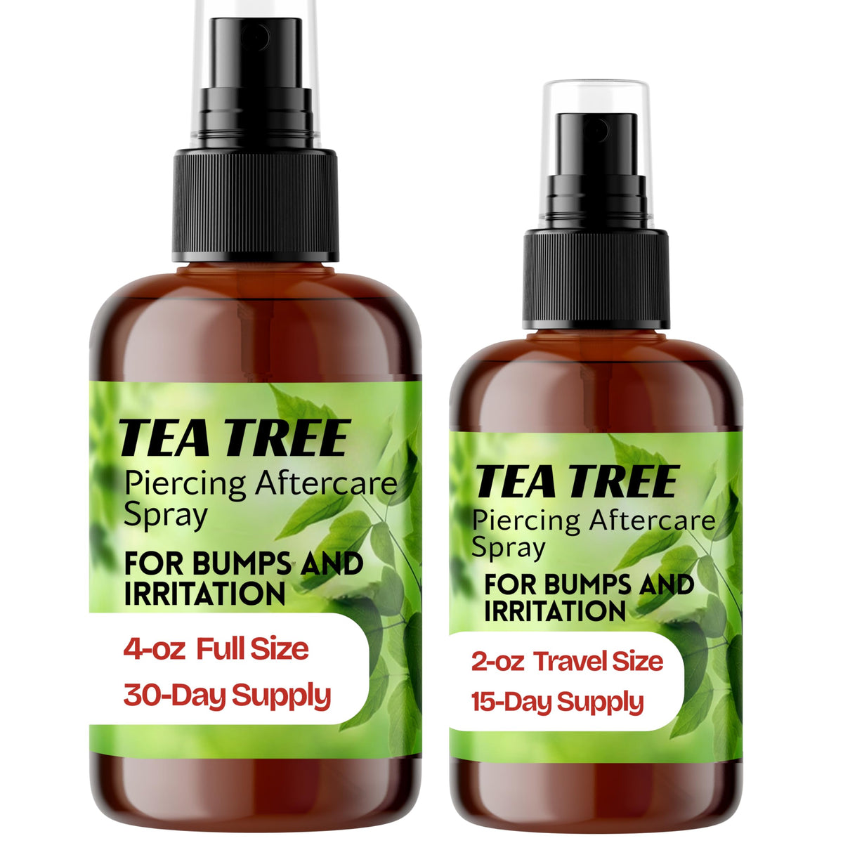 Wacan Tea Tree Piercing Spray bottle pour demonstrates quick, soothing aftercare relief.