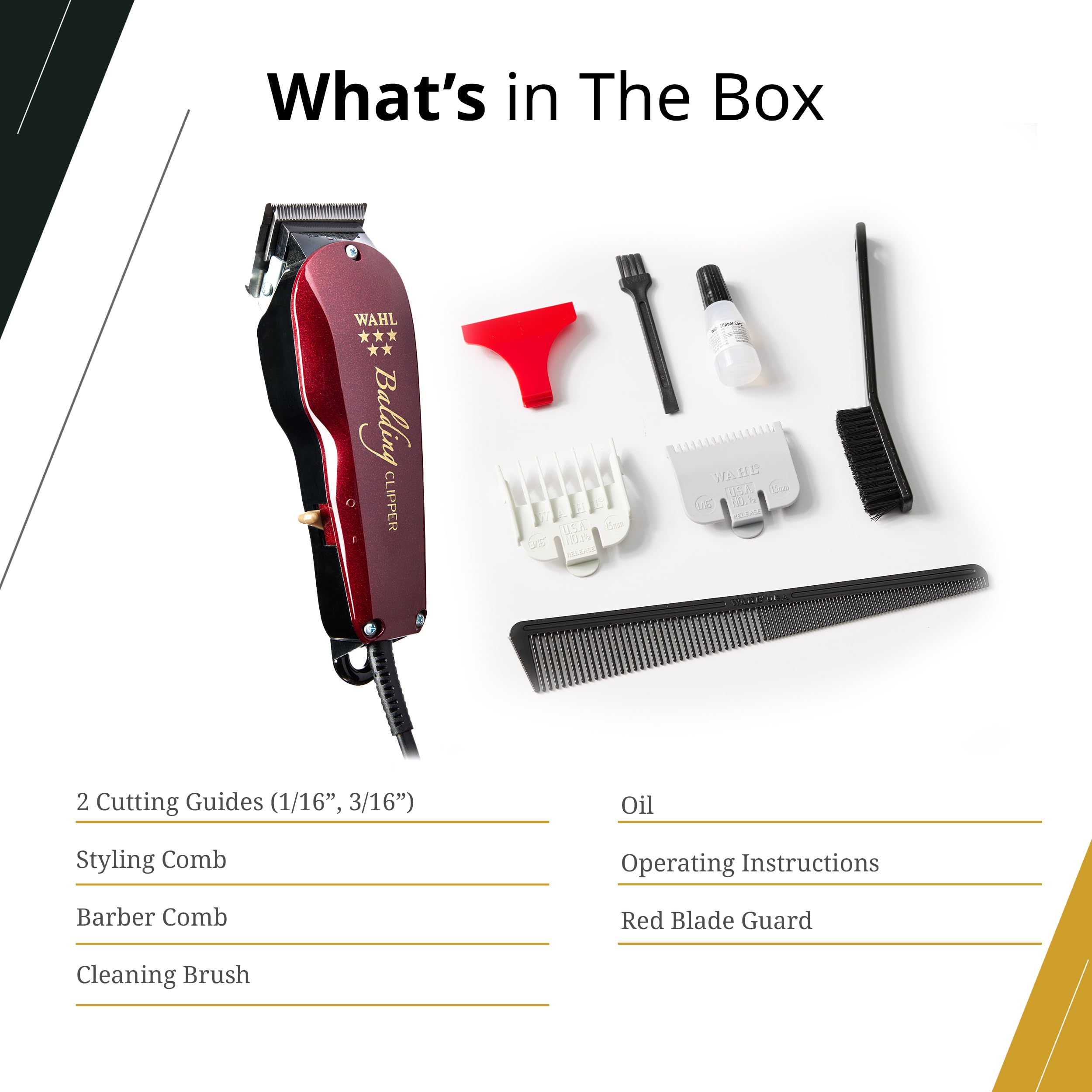 Wahl 5-Star Balding Clipper oil and brush included for maintenance.