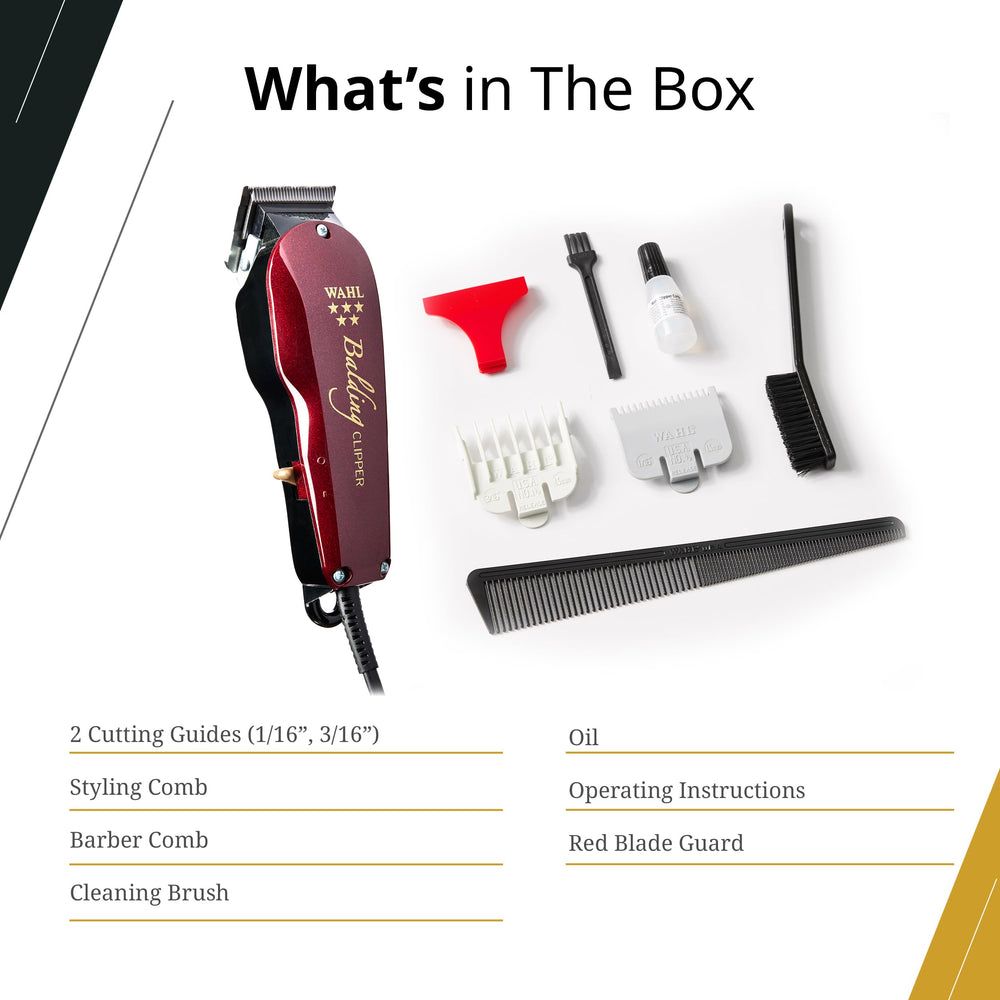 Wahl 5-Star Balding Clipper oil and brush included for maintenance.