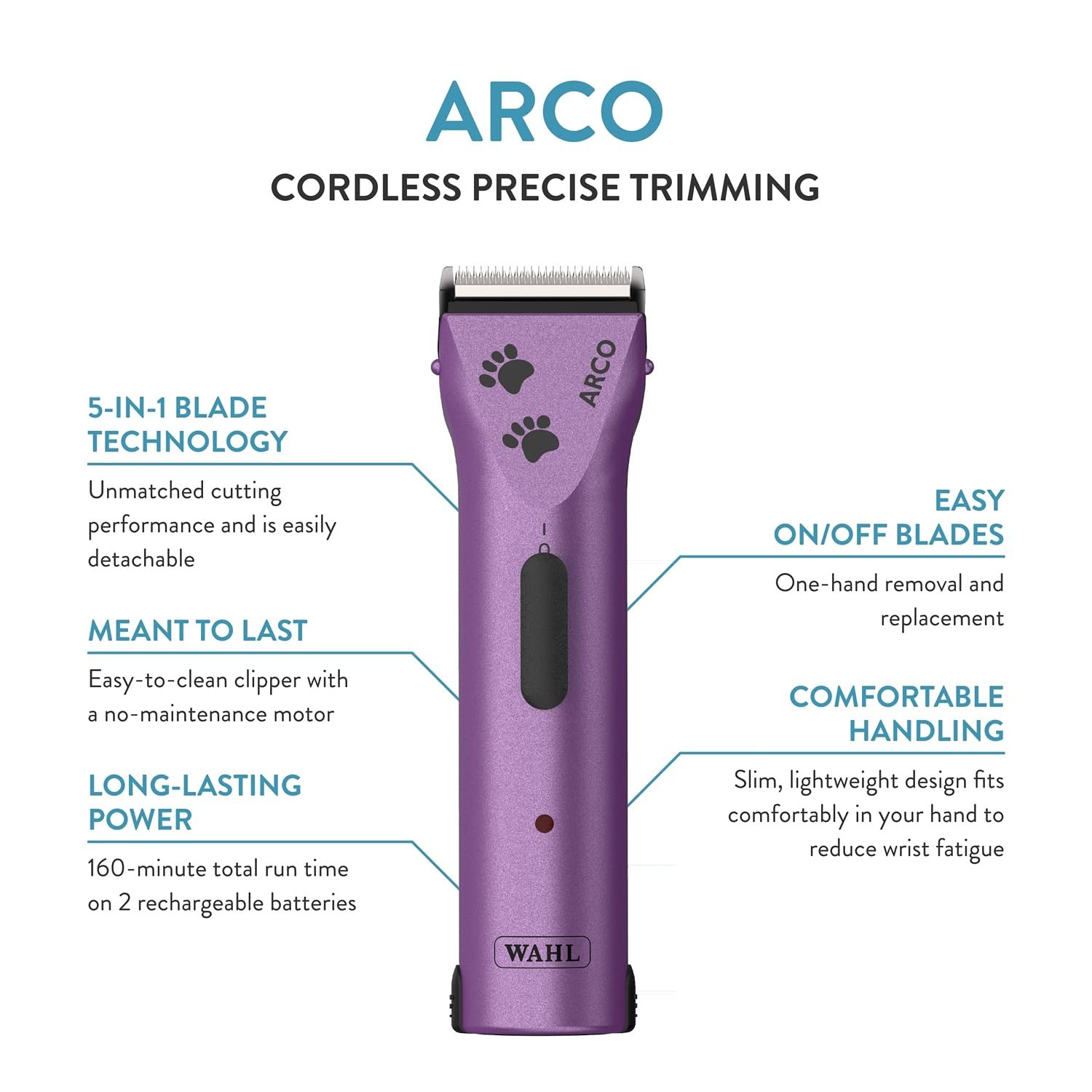 Wahl Arco clipper side view showing compact design for home grooming.