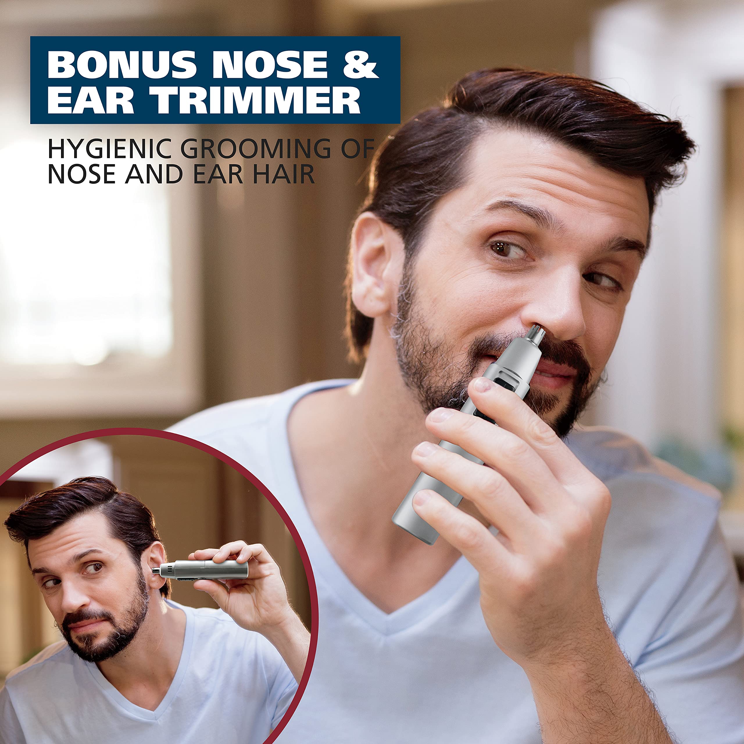 Wahl nose-ear-trimmer battery-operated for hygienic detailing.
