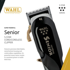 Wahl Professional 5 Star Cordless Senior Clipper side profile for detailed trimming.