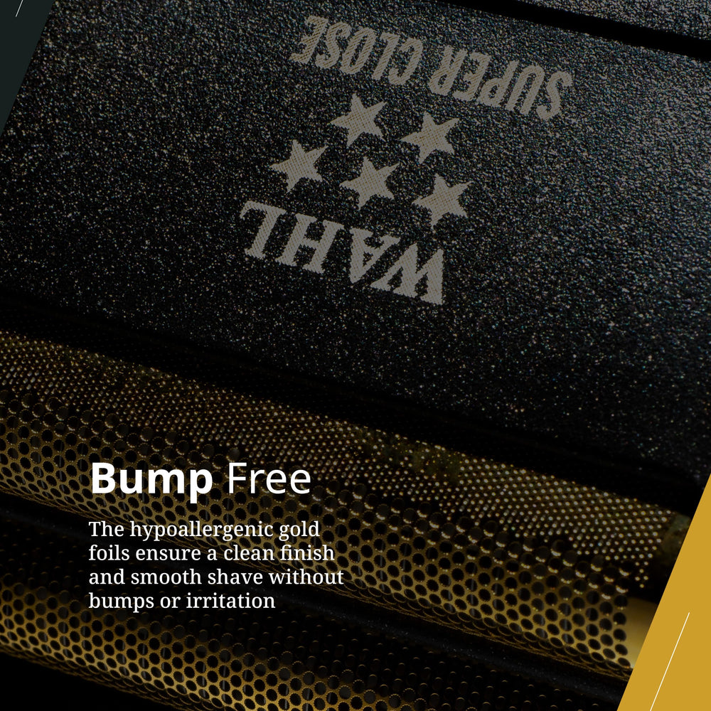 Wahl Professional 5 Star Finale gold foil detail highlighting irritation-free shaving.