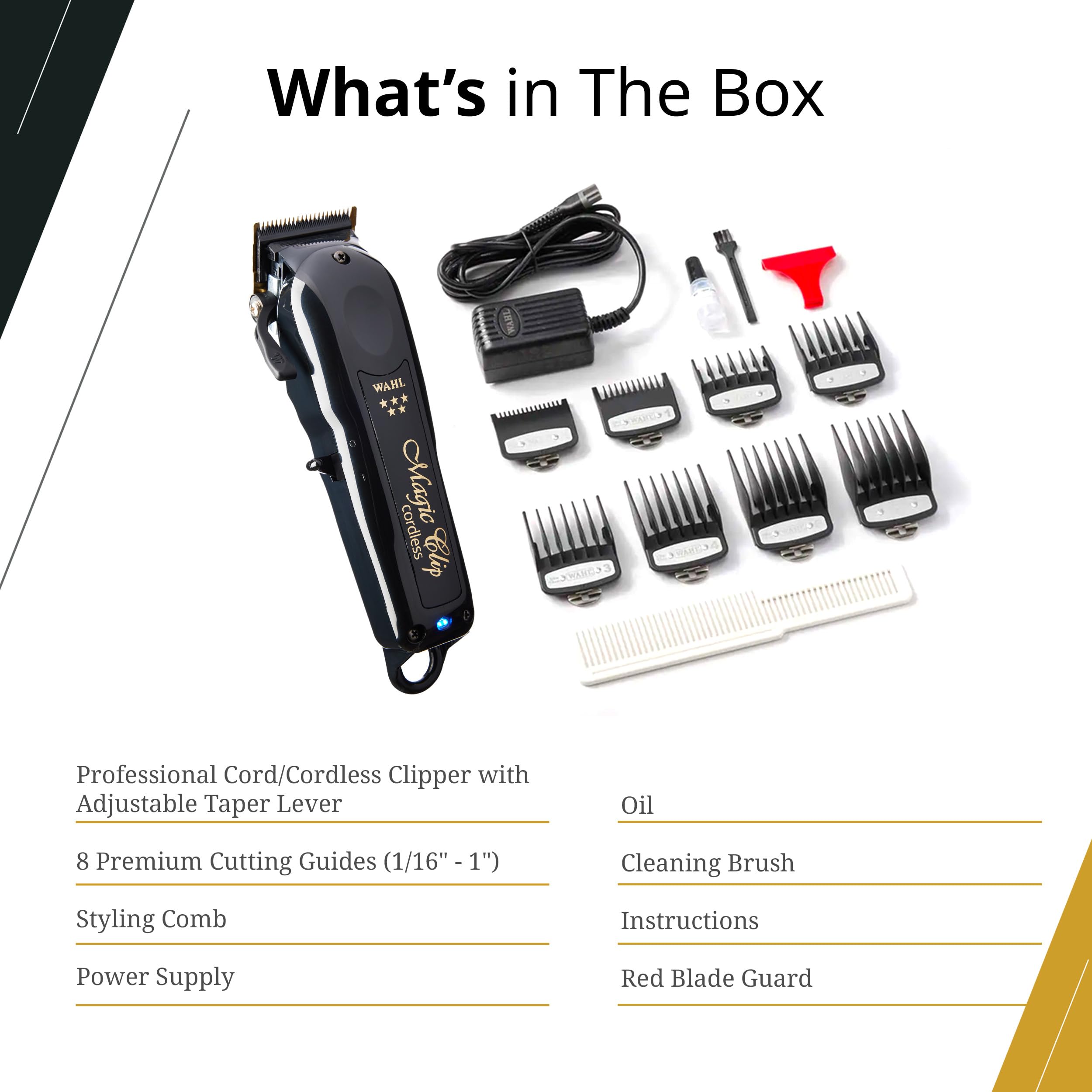 Wahl Professional 5 Star Magic Clip attachment-combs setup enabling versatile styling and precision lengths.