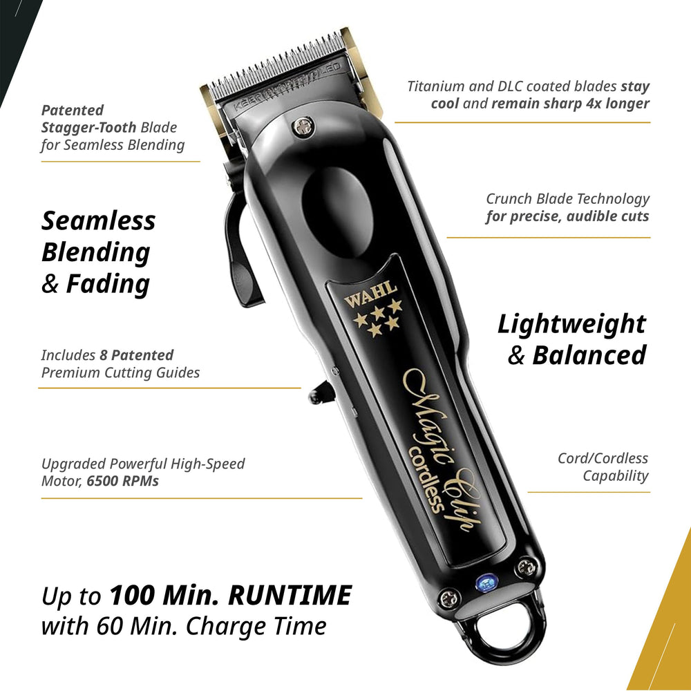 Wahl Professional 5 Star Magic Clip precision-blade close-up highlights clean, accurate trimming results.
