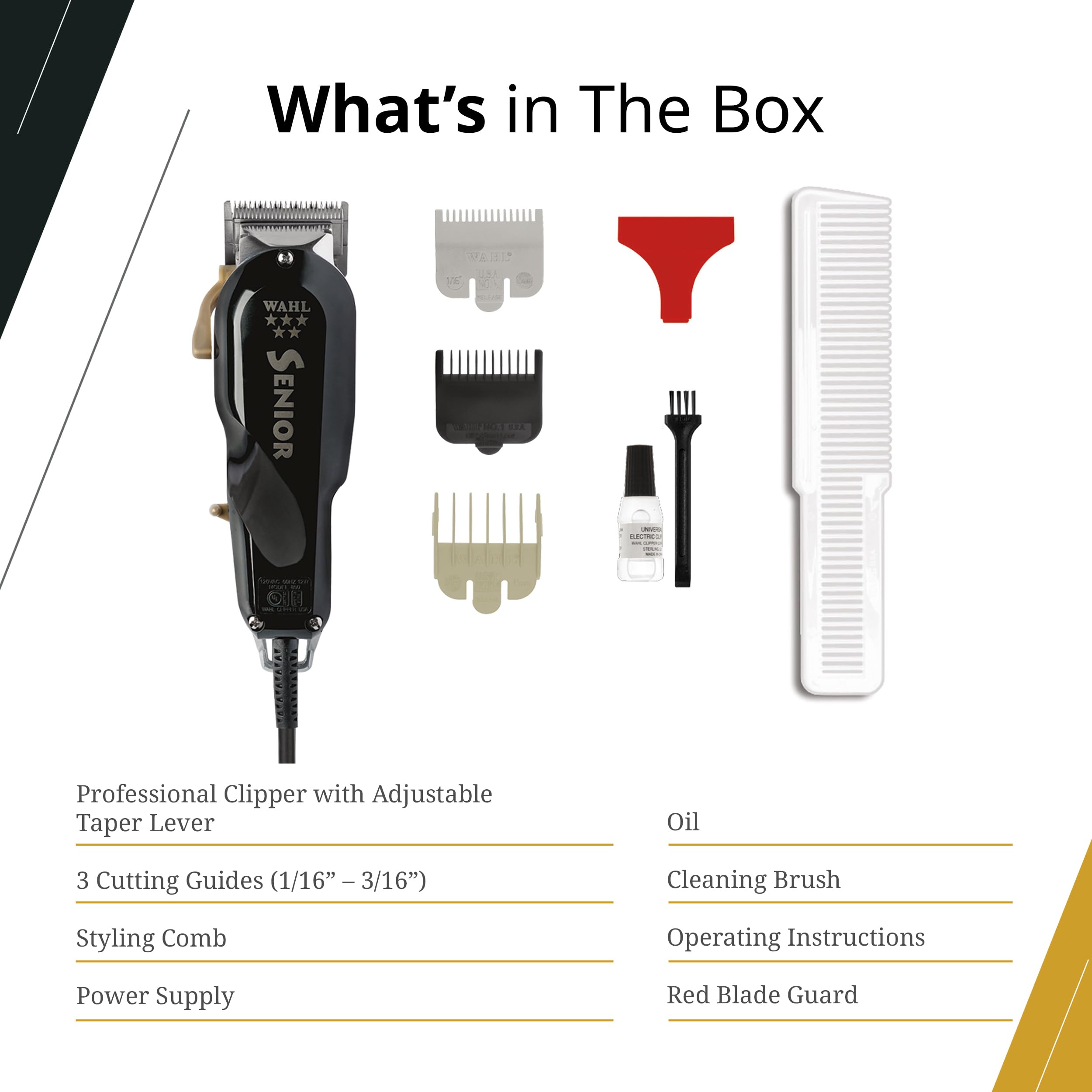 Wahl Professional 5 Star Senior clipper cutting guides included for versatile fades