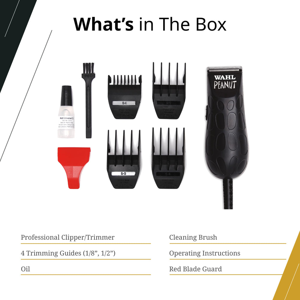 Wahl Professional Black Peanut Trimmer trimming guides in-use for precise length control