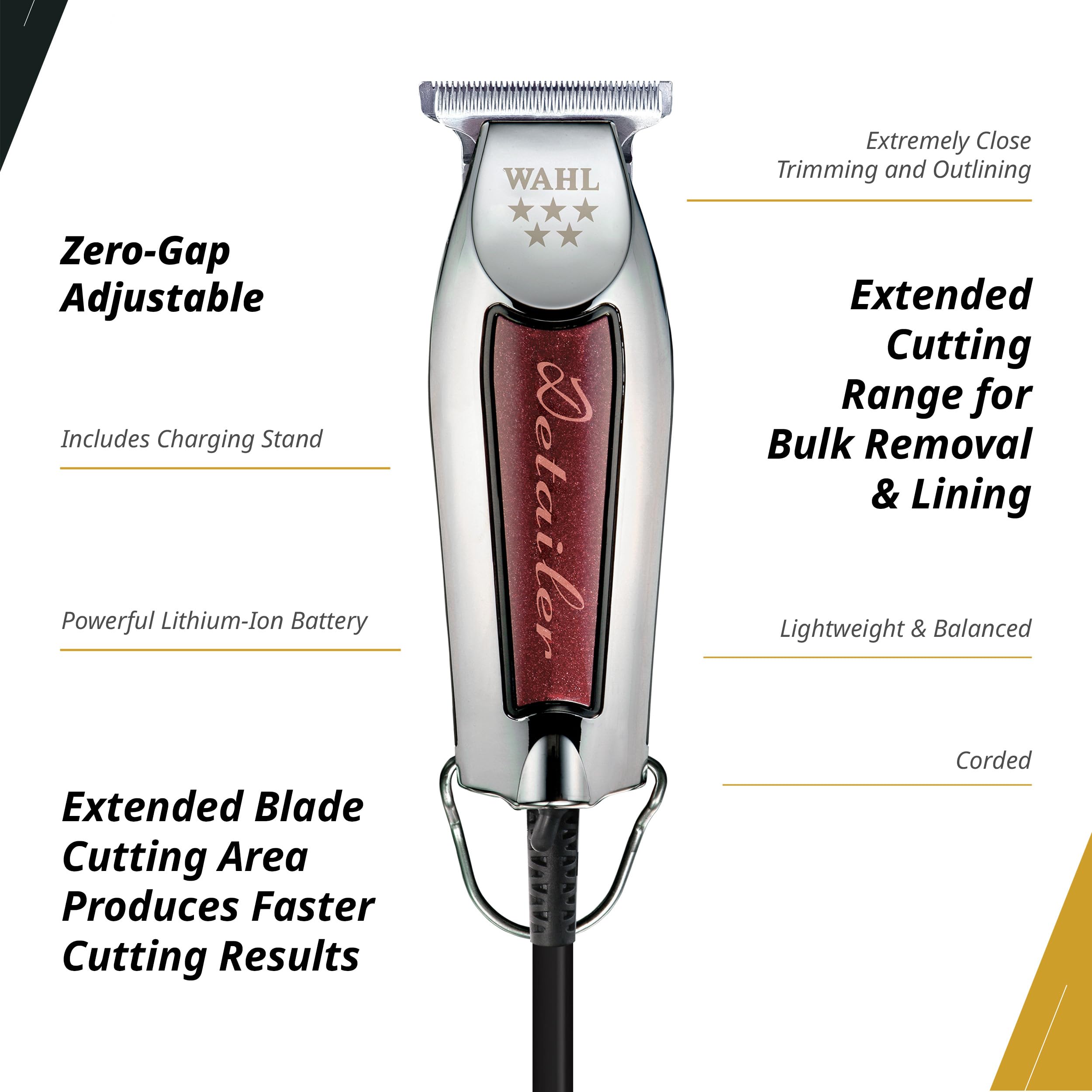 Wahl Professional Detailer Trimmer burgundy adjustable blade close-up for ultra-close lines.