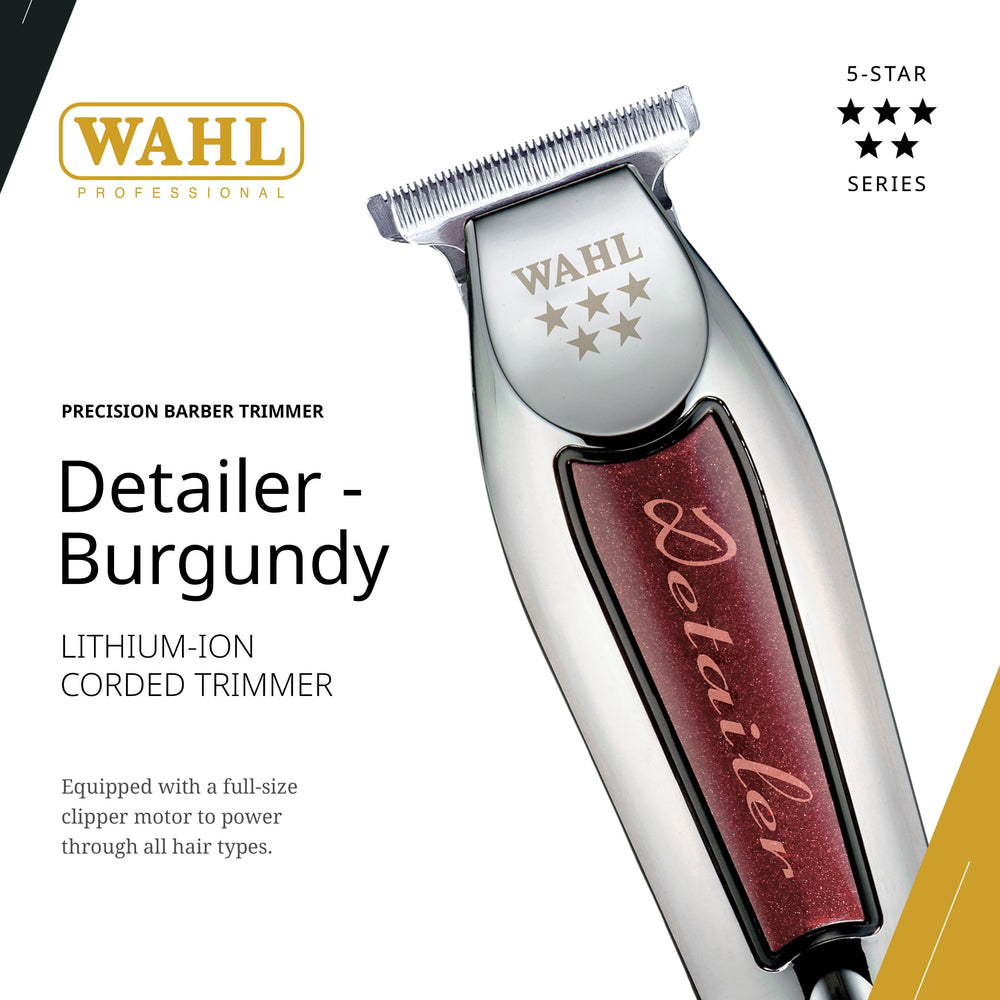 Wahl Professional Detailer Trimmer burgundy side grip for precise detailing.