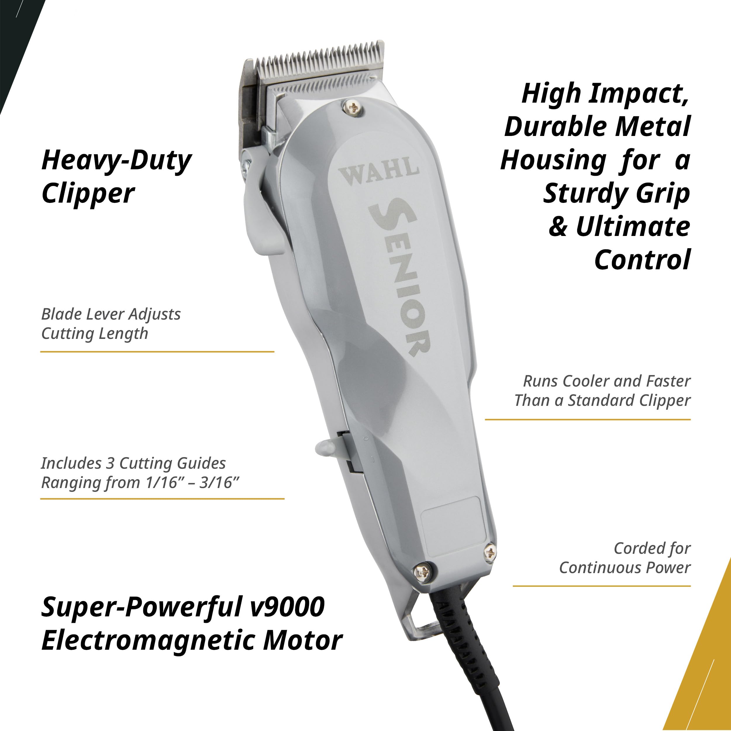 Wahl Senior Clipper with attachment combs and guides for precise tapering and fading.