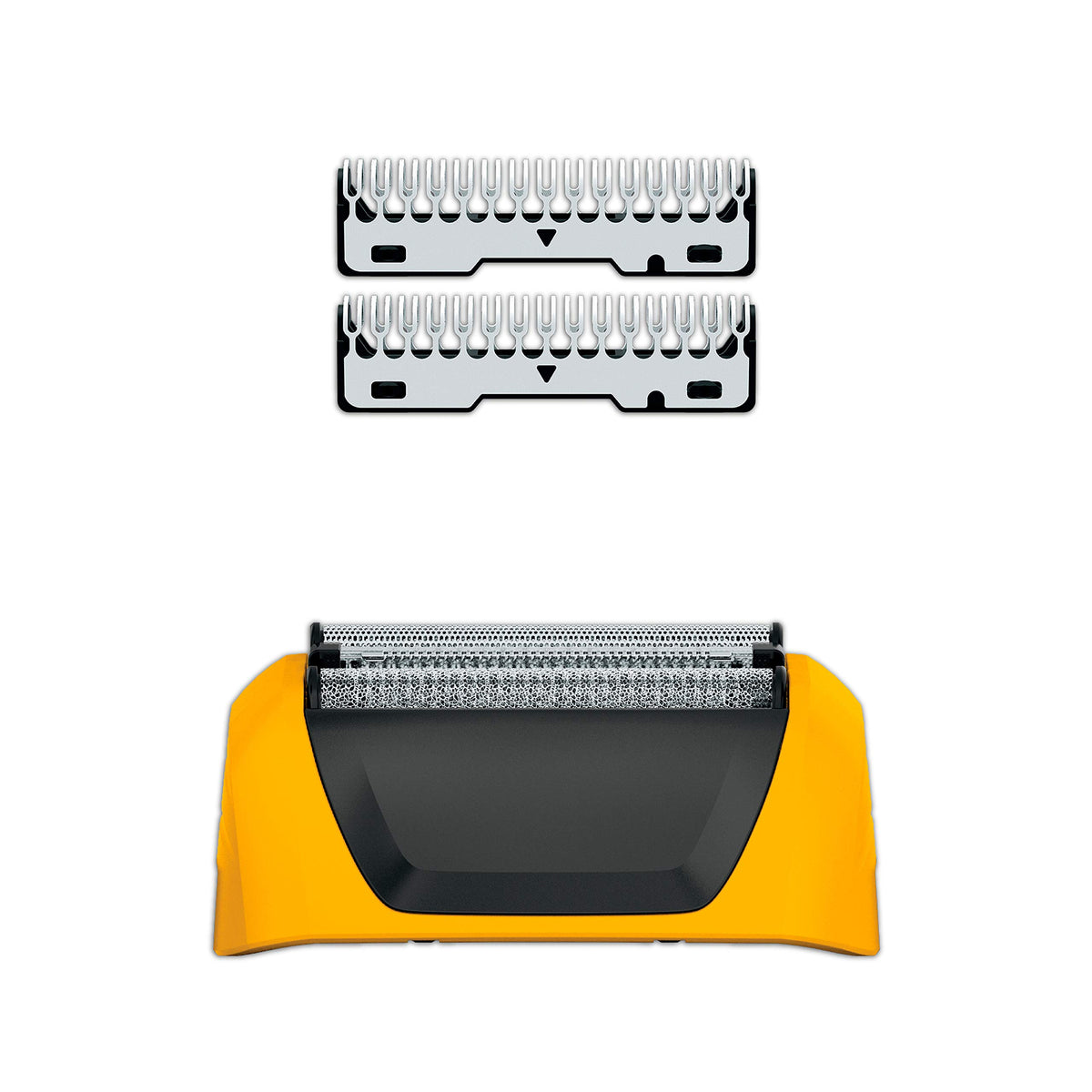 Wahl Yellow Lifeproof foil head closeup with hygienic stainless steel design.