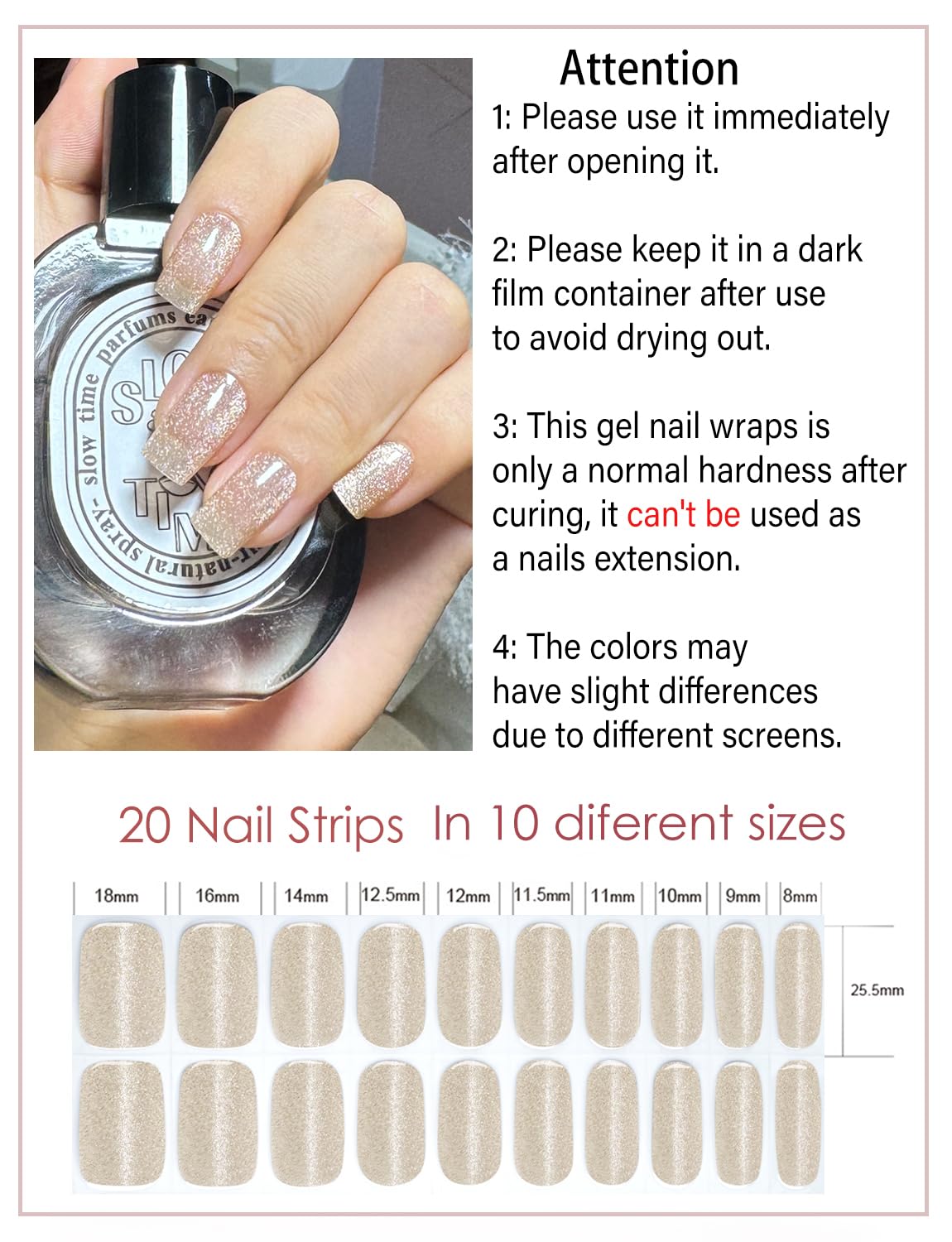 Wahrshei nude cat eye nail strip closeup showing gel texture and glow