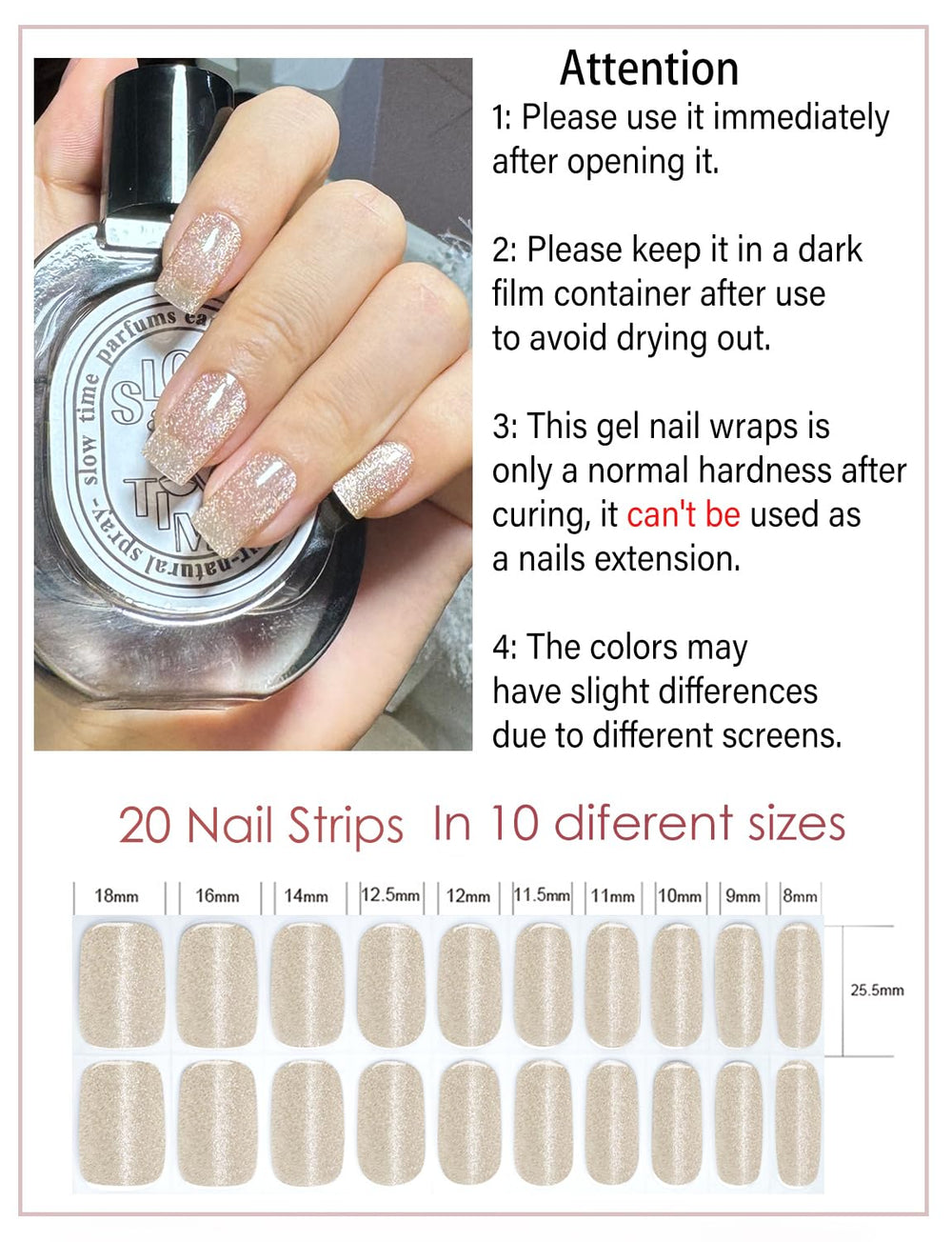 Wahrshei nude cat eye nail strip closeup showing gel texture and glow